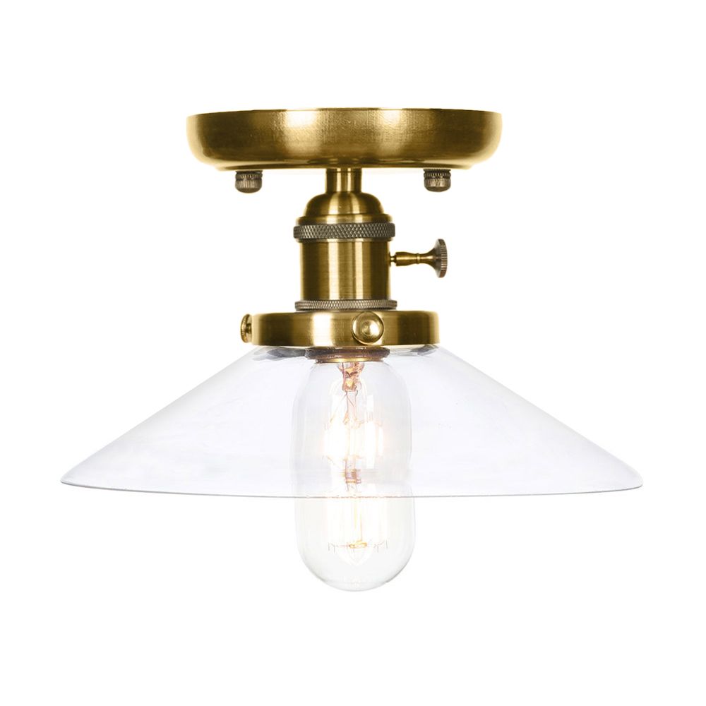 Cono de bronce/platillo Semi Flush Montaje Ligero industrial White/Clear Glass 1 Ligera de la sala de estar del techo del techo del techo