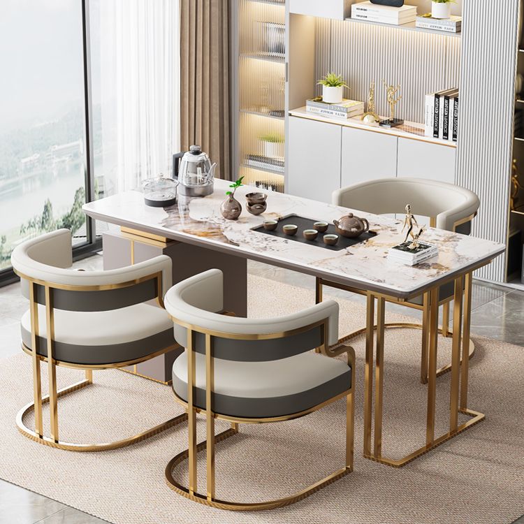 Faux Leather Dining Chairs Glam Style Open Back Armless Chair for Dining Room