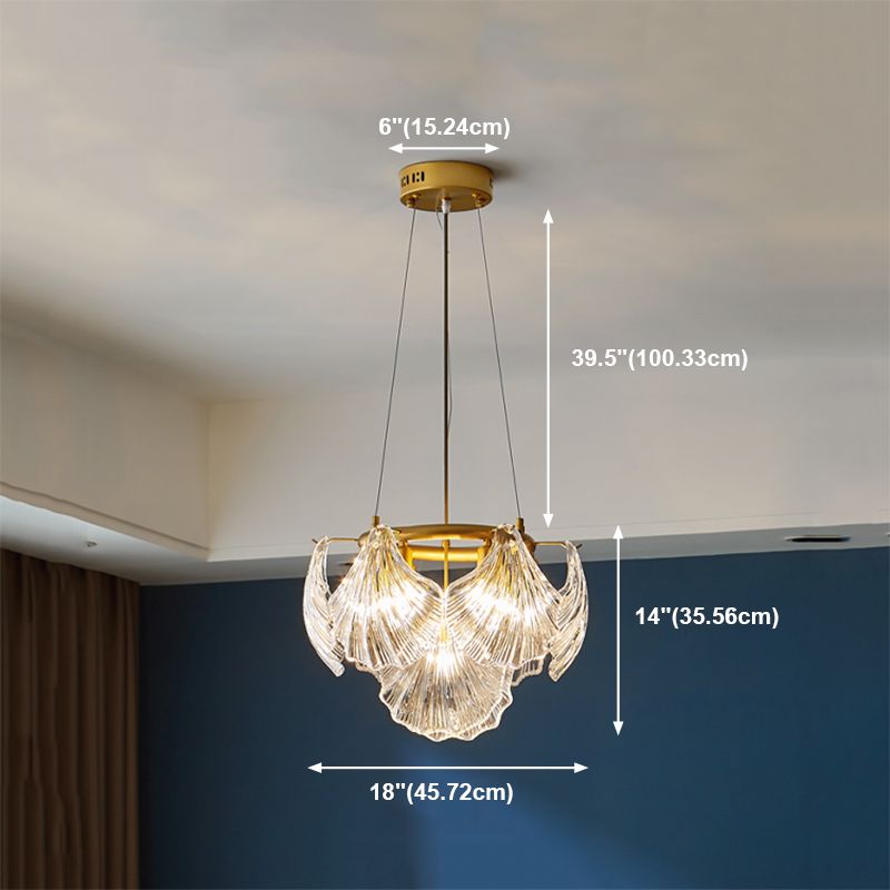 Modern Style Chandelier Lighting Fixtures Glass Metal Shell Shape Chandelier for Bedroom