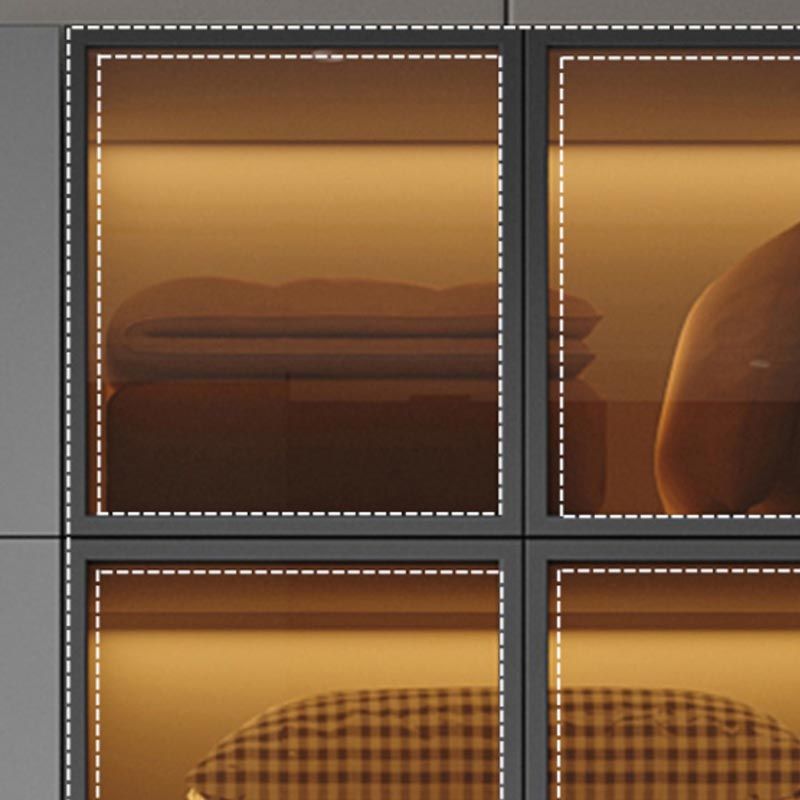 Modern Style Hinged Door Wardrobe for Bedroom Grey Cabinet with Glass Doors