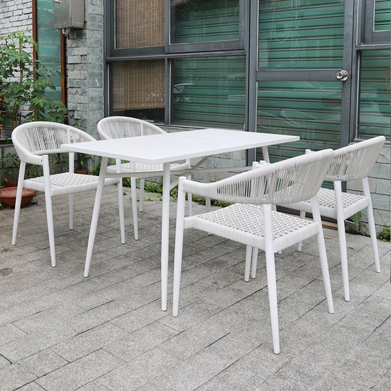 Tropical Rattan Outdoors Dining Chairs White with Arm Open Back