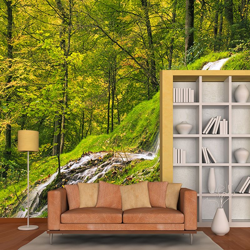 Simple Green Forest Mural Custom-Printed Minimalist Wall Art for Office Room