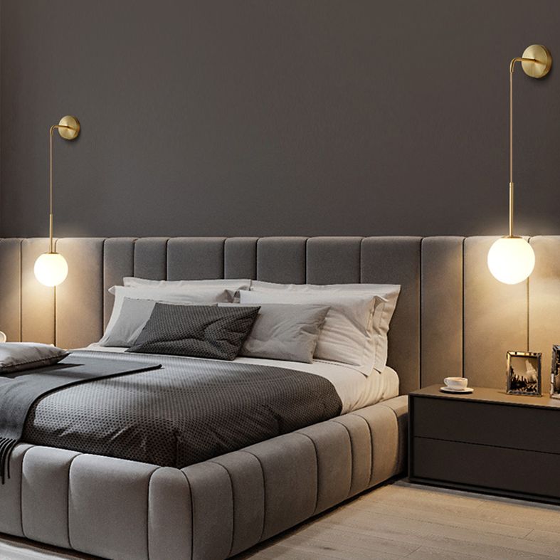 Bedroom Wall Sconce Lighting Nordic Style Wall Mounted Light with Orb Glass Shade