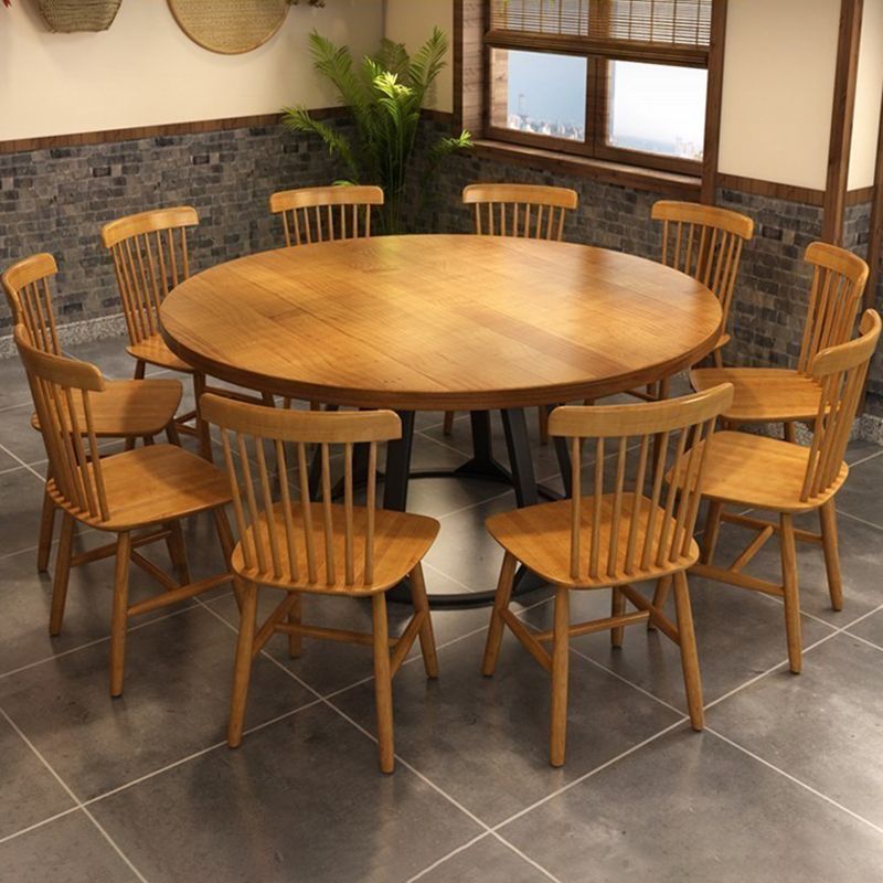 Round Dining Table Set with Wooden Chairs 1/2/5/11 Pcs Modern Solid Wood Dining Set