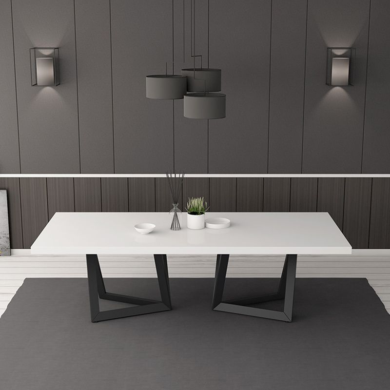 Mesa de comedor rectangular de estilo lujoso con pedestal doble, mesa fija con madera maciza