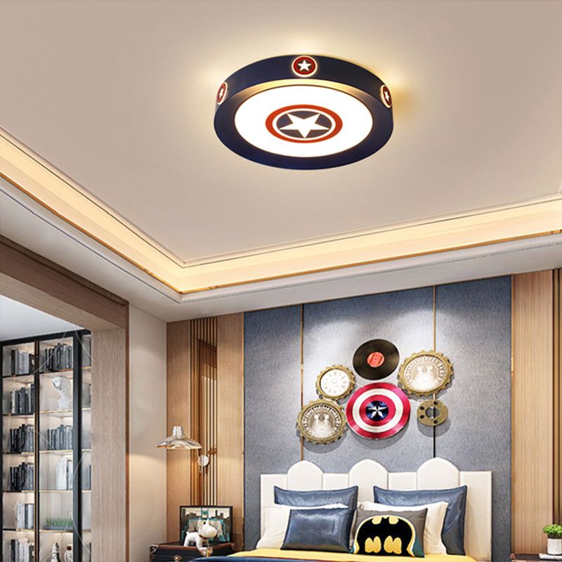 Acrylic Round Ceiling Light Kids 16"/19.5" W LED Blue Flush Mount Light in Warm/White/3 Color Light for Bedroom