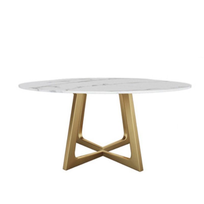 Glam Style Stone Round Dining Table with Gold Base for Living Room