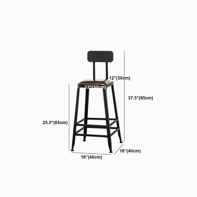 Industrial Metal Stool Faux Leather Cushion Footrest Stool for Bar