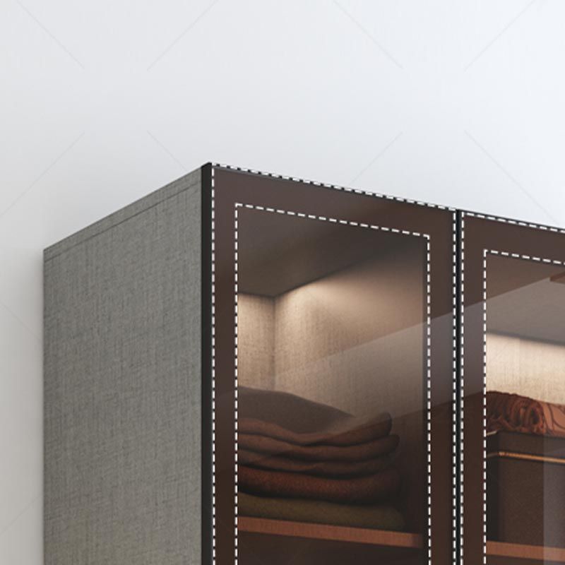 Modern Grey Wardrobe for Home Mirrored Finish Cabinet with Glass Door