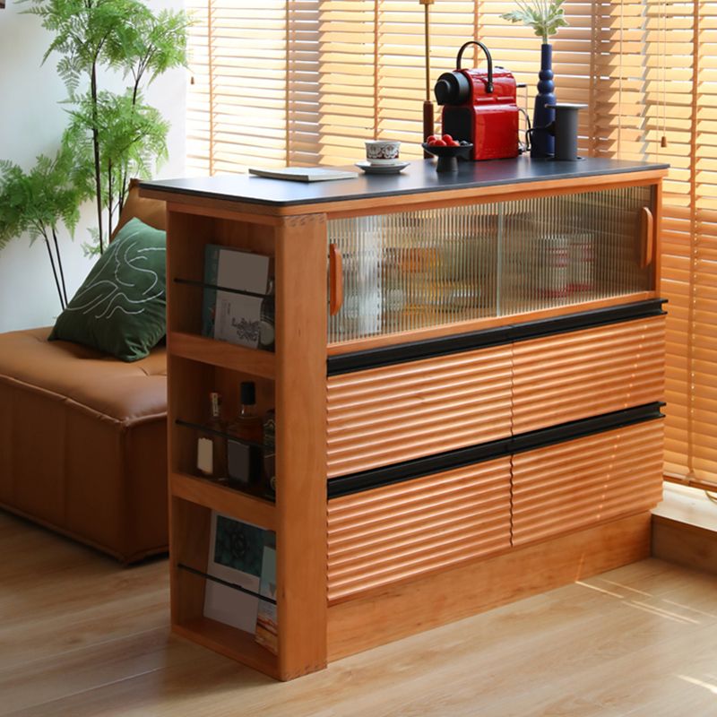Solid Wood Kitchen Island Table Modern Style Rectangle with 4 Drawers