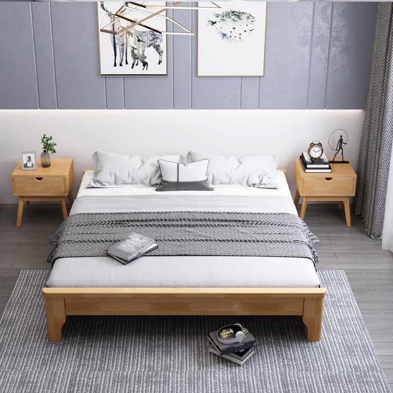 Solid Wood Platform Bed Rubberwood Platform Bed Frame Mid-Century Modern Natural