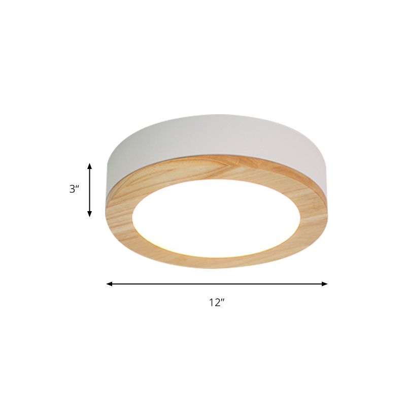 Drum Ceiling Light, Kids Flush Mount Light Fixture with Wood and Acrylic Shade for Bedroom
