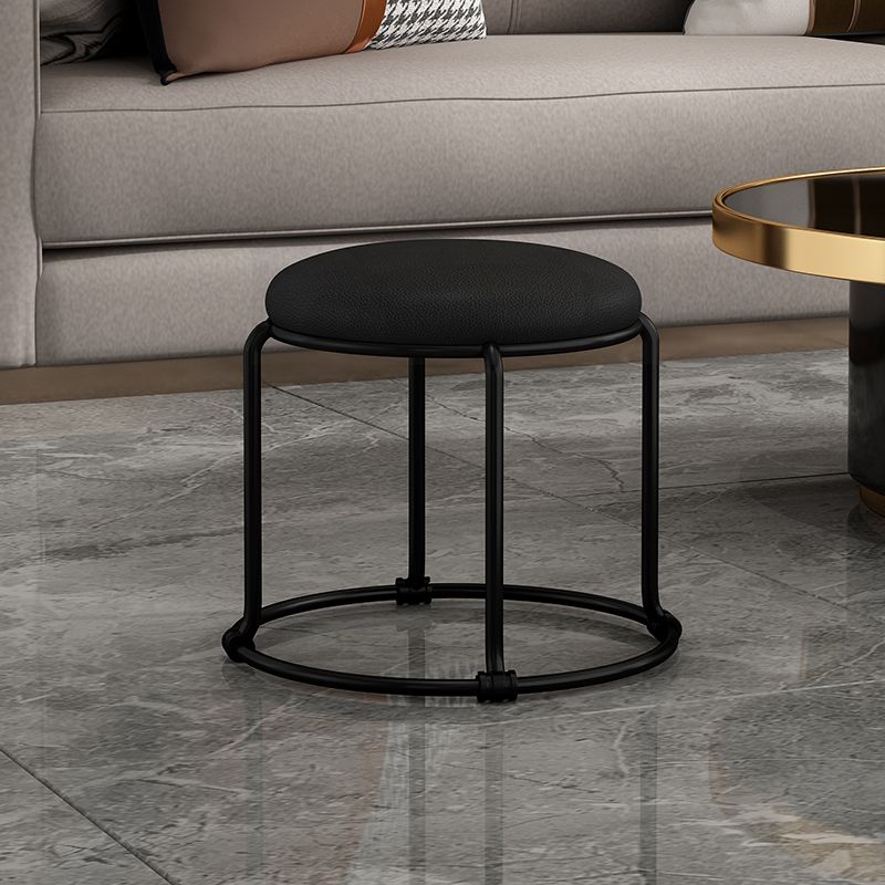 Contemporary Ottoman Fabric Upholstered Metal Frame Solid Color Round Ottoman