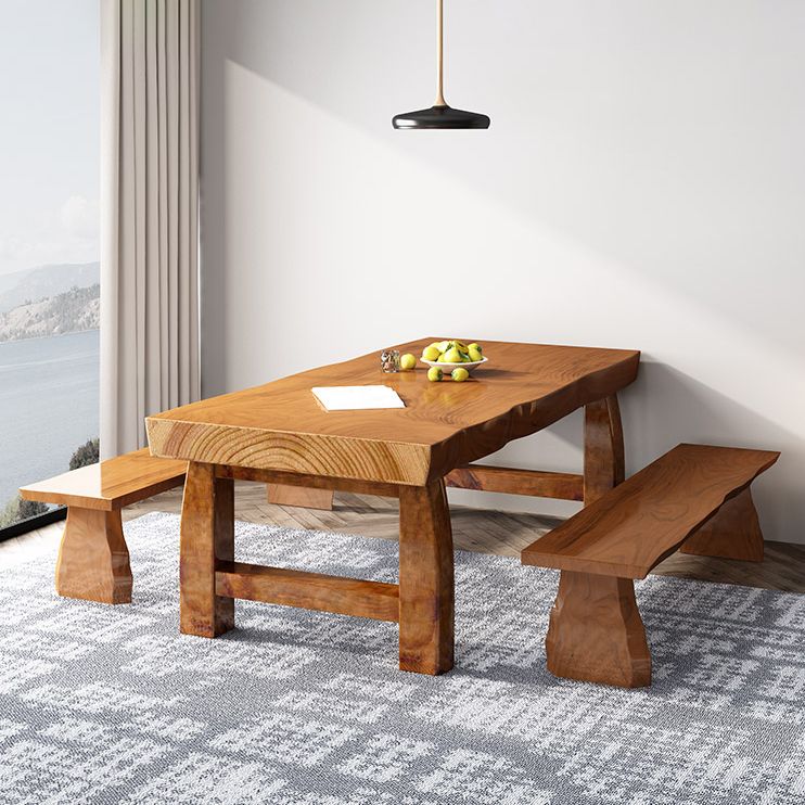 Minimalist Solid Wood Brown Dining Table Kitchen Rectangle Dining Table for Kitchen