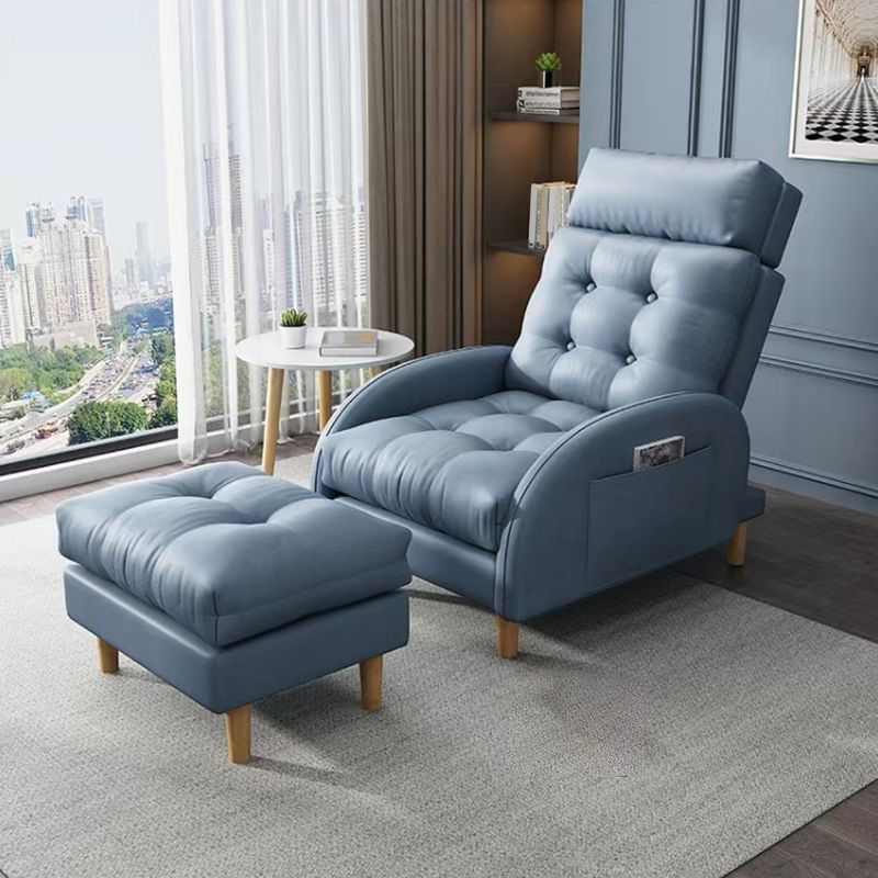 Contemporary Bonded Leather Tufted Cushions with Ottoman Lounge Accent Chair