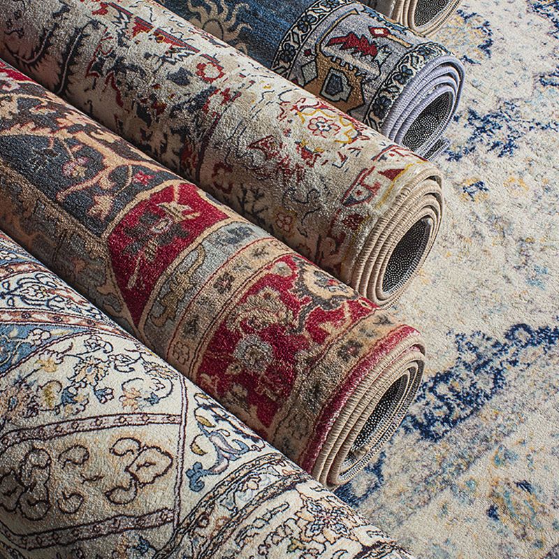 Einfarbiger Vintage-Teppich, Polyester-Teppich mit Blumendruck, rutschfeste Unterseite, Innenteppich für Wohnzimmer