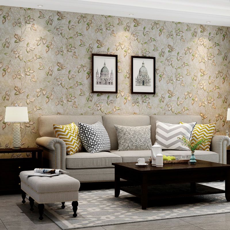 Countryside Embossed Leaves Wall Art in Natural Color Bedroom Decorative Wallpaper Roll, 33' x 20.5"