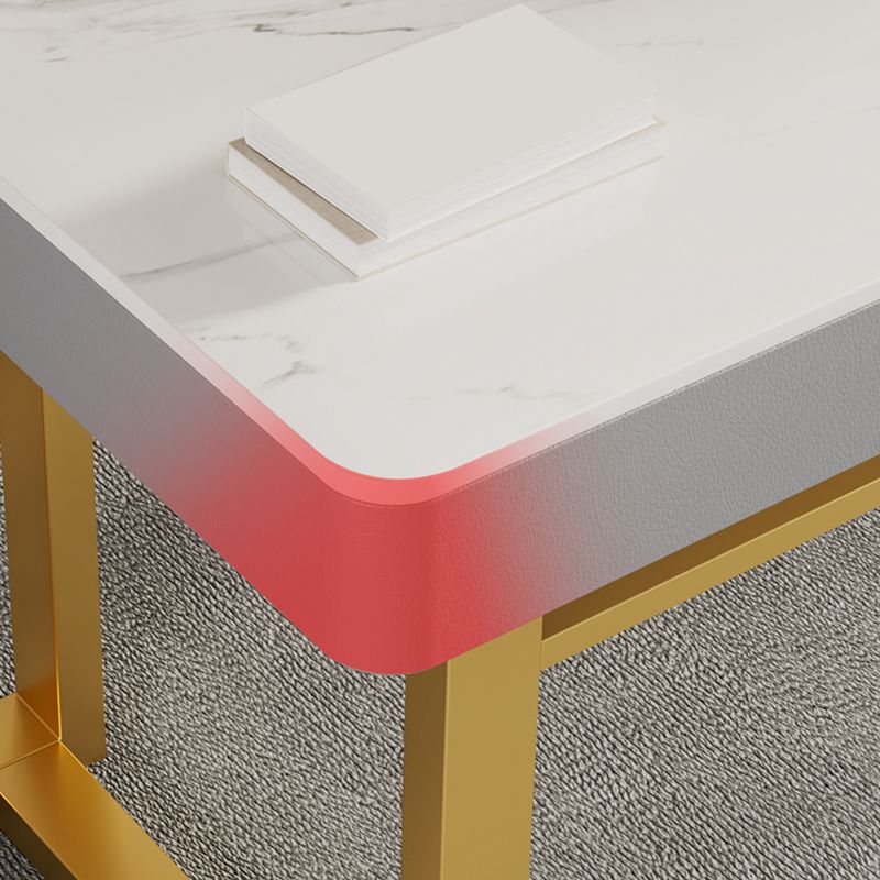 Rectangle Stone Top Office Desk Glam Style Writing with Metal Base Desk for Office