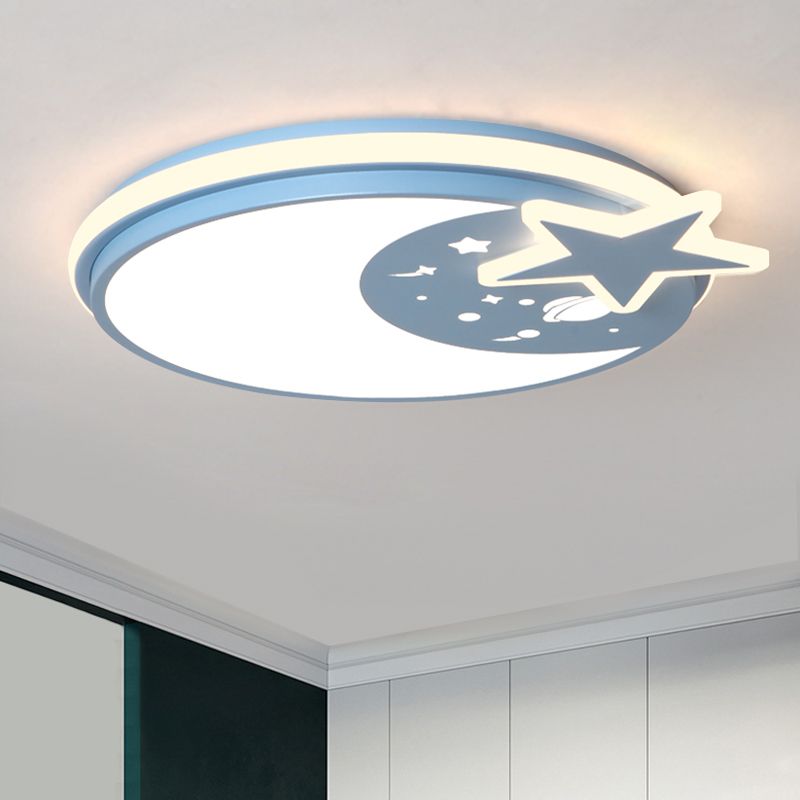 Acrylic Round Flush Mount Light Cartoon LED Flushmount Lighting with Star Decor in White/Pink/Blue