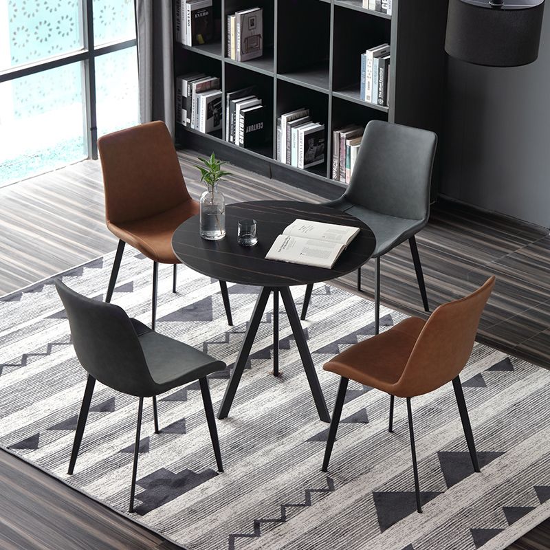 Modern Style Sintered Stone Dining Room Set Black Round Formal Dining Table Furniture