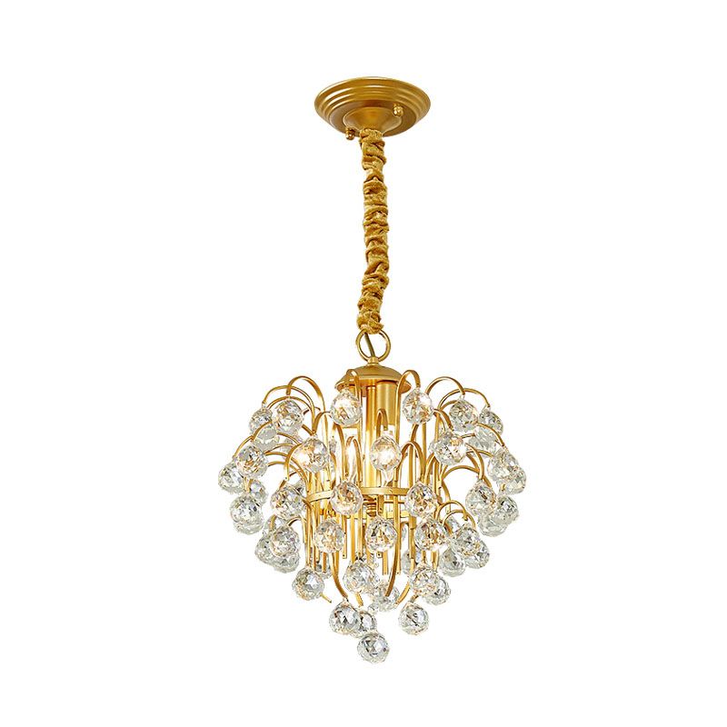 3 ampoules Crystal Orb Pendule Light Countryside Gold Grape Forme salon Plafond Plafond Chandelier