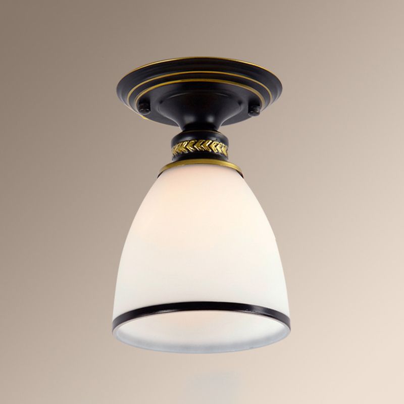 Conical Semi Flush Ceiling Light Traditional Glass Aisle Ceiling Fixture