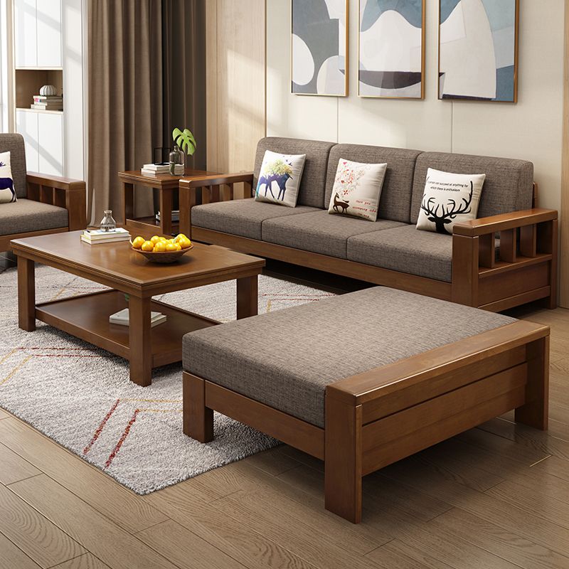 Rubberwood Contemporary Slipcovered Square Arm Sofa for Living Room