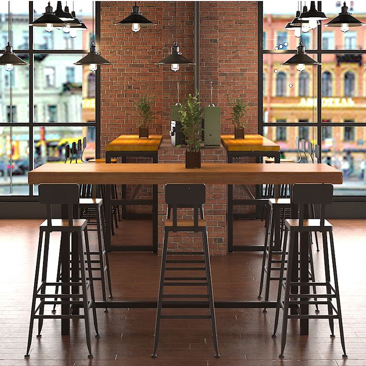 Pine Wood Bar Dining Table Industrial Rectangle Bar Table with Trestle for Cafe