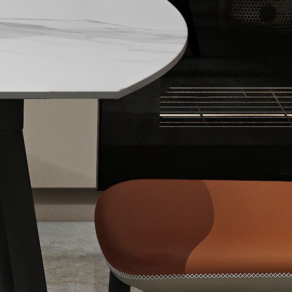 Foldable Sintered Stone Top Dining Table Round Table with Metal Base and 4 Legs