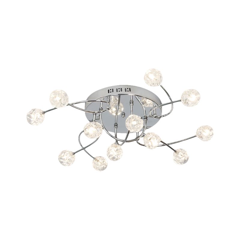 Minimalism Globe Semi Flush Light abgeschrägte Kristallleuchte mit 12/16/20 Glühbirnen für Wohnzimmer in der Nähe der Decke in Chrom
