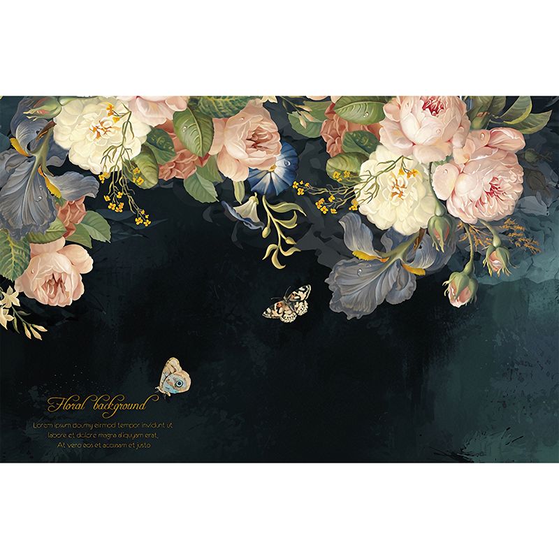 Non-Woven Fabric Mural Full Size Blackish Green Blossoming Rose Wall Decor, Personalized Size Available