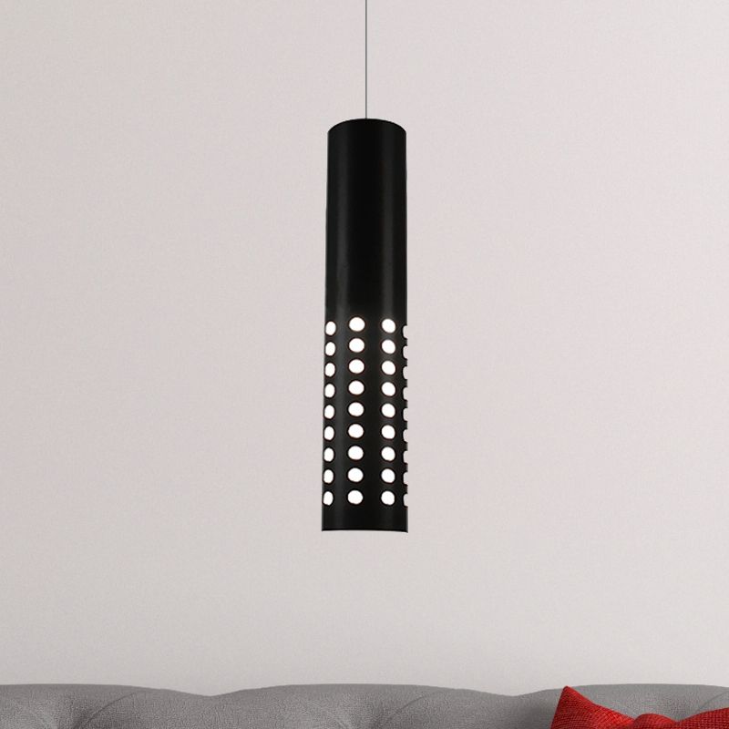 Moderne cilindersuspensie Licht met Circle Cuts-outs Metaal 1 Licht Zwarte hanglamp Licht bevestiging voor woonkamer in warm/wit