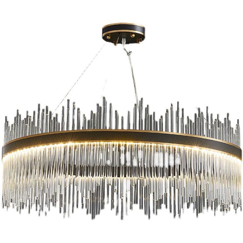 Contemporary Nordic LED Hanging Pendant Light Crystal Circular Chandelier for Living Room