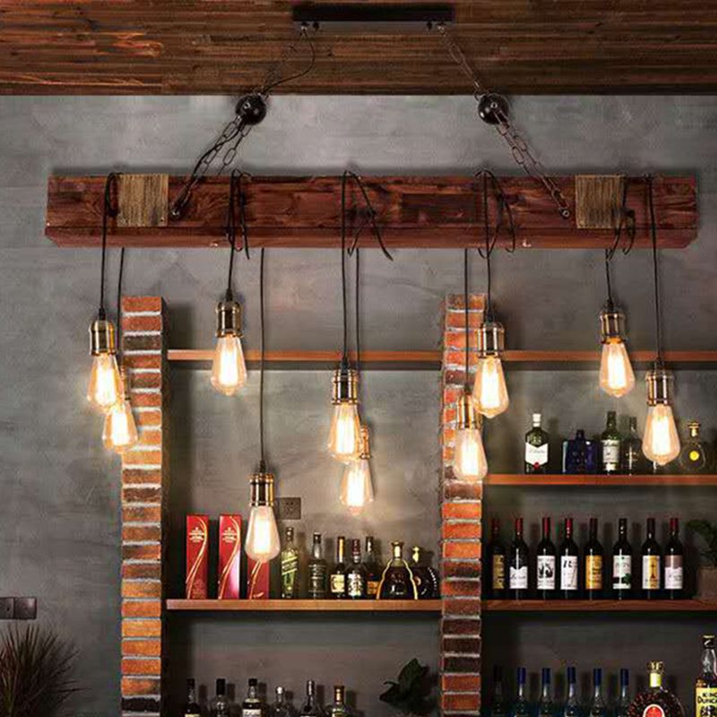 Black Island Funghiture in stile industriale Luce a sospensione lineare in legno per ristorante