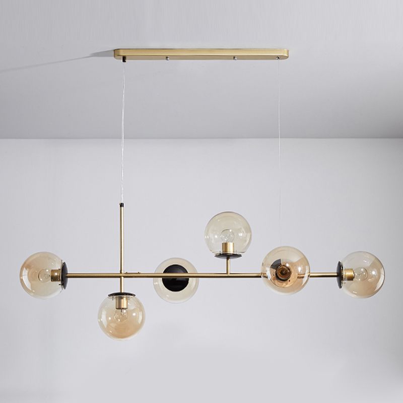 46 - Inch 6 - Light Island Pendant Iron and Glass Ball Shade Ceiling Fixture