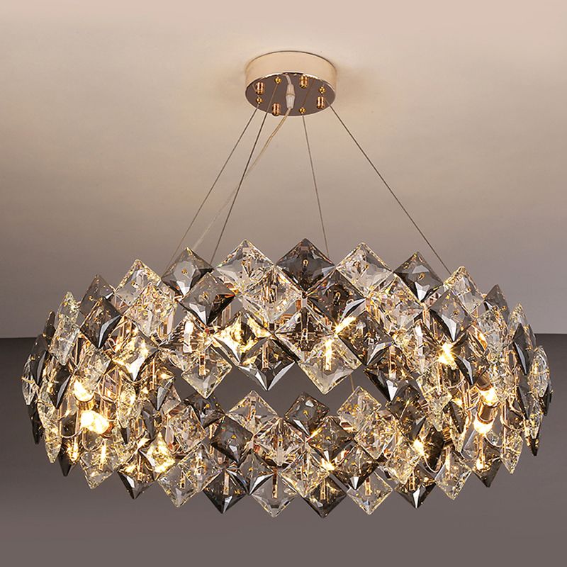 Contemporary Style Chandelier Lighting Fixtures Grey + Clear Crystal Hanging Lights for Living Room
