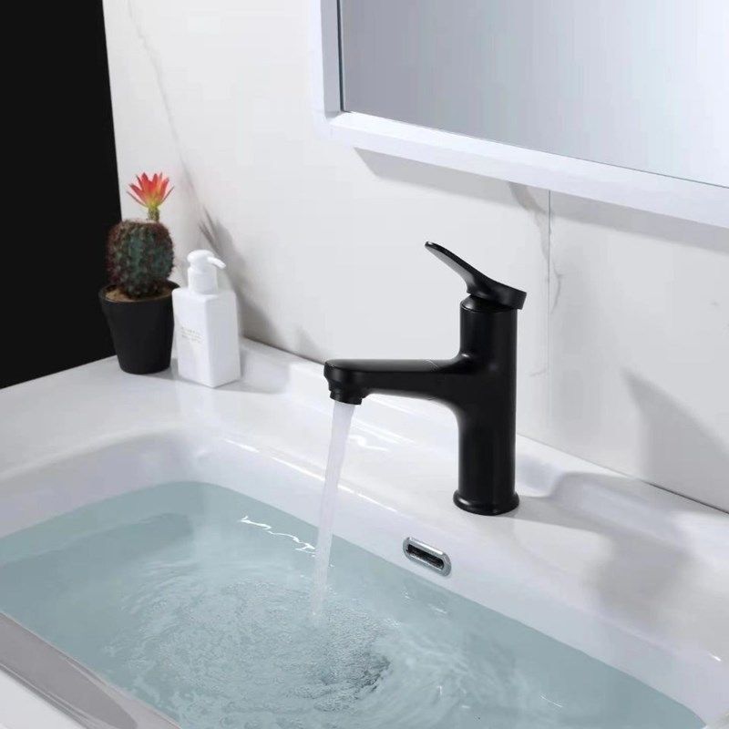 Modern Style Vessel Sink Faucet Lever Handle Copper Retractable Low Arc Vessel Faucet