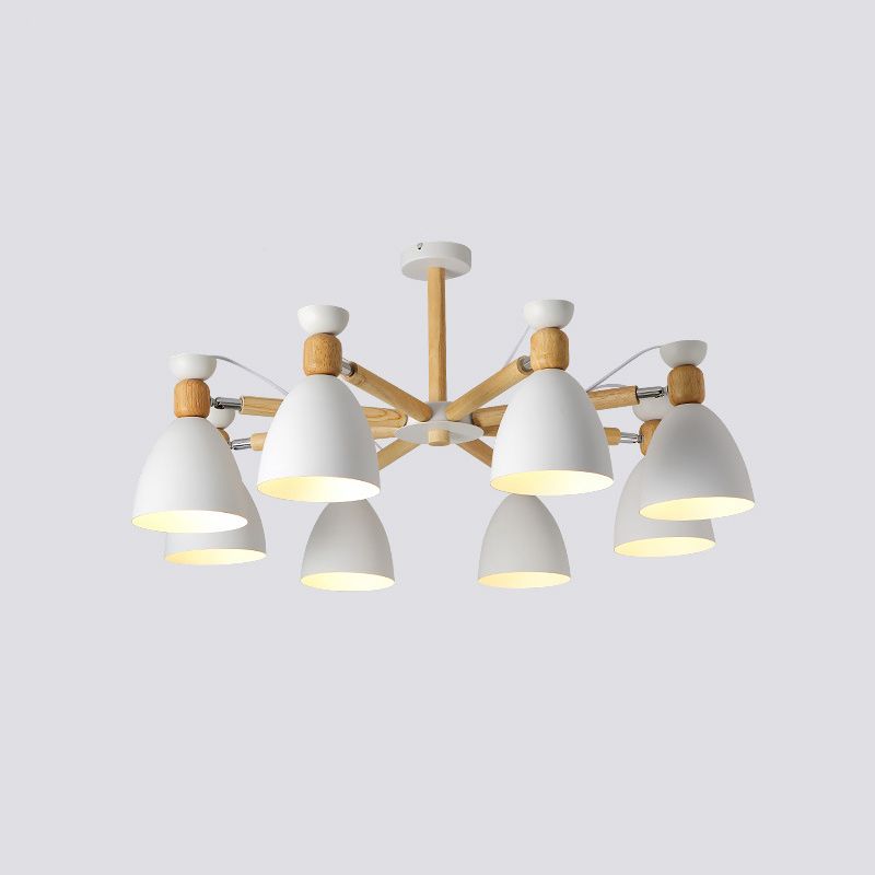 Metal Flared Semi-Flush Mount Contemporary Ceiling Light with Wood Arm for Living Room