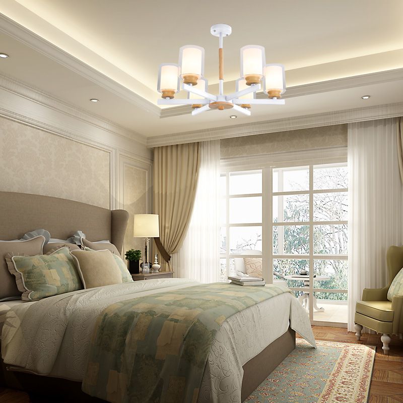 Cylinder Pendant Chandelier Nordic Opal Glass 3/5/6 Lights Grey/White Hanging Pendant Lamp for Living Room