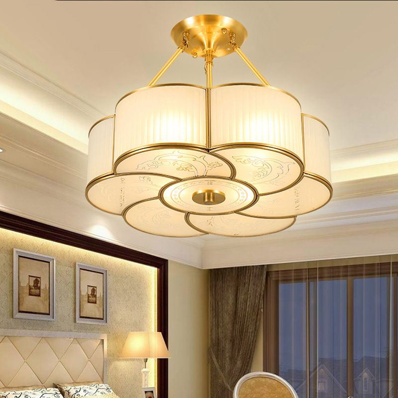 Scalloped Semi-Flush Mount Light Traditional Glass Ceiling Lamp for Bedroom