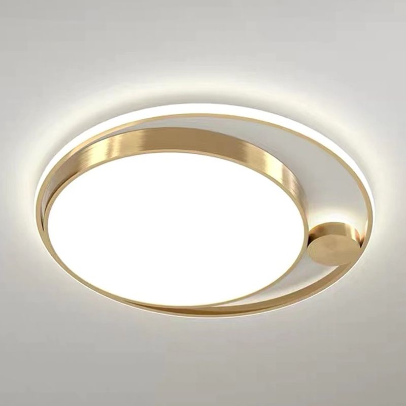 Round Shape Flush Mount Lamp Modern Metal 2-Light Flush Lights in Gold
