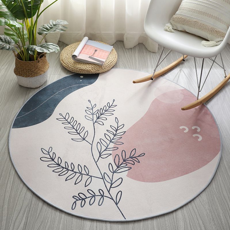 Round Light Color Abstract Lines Print Rug Polyester Modern Anti-Slip Backing Indoor Rug for Living Room