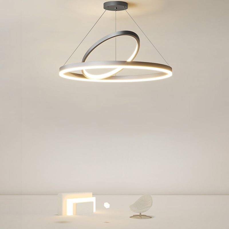 Circular LED Chandelier Metal Simple Style Pendant Light Fixture in Black