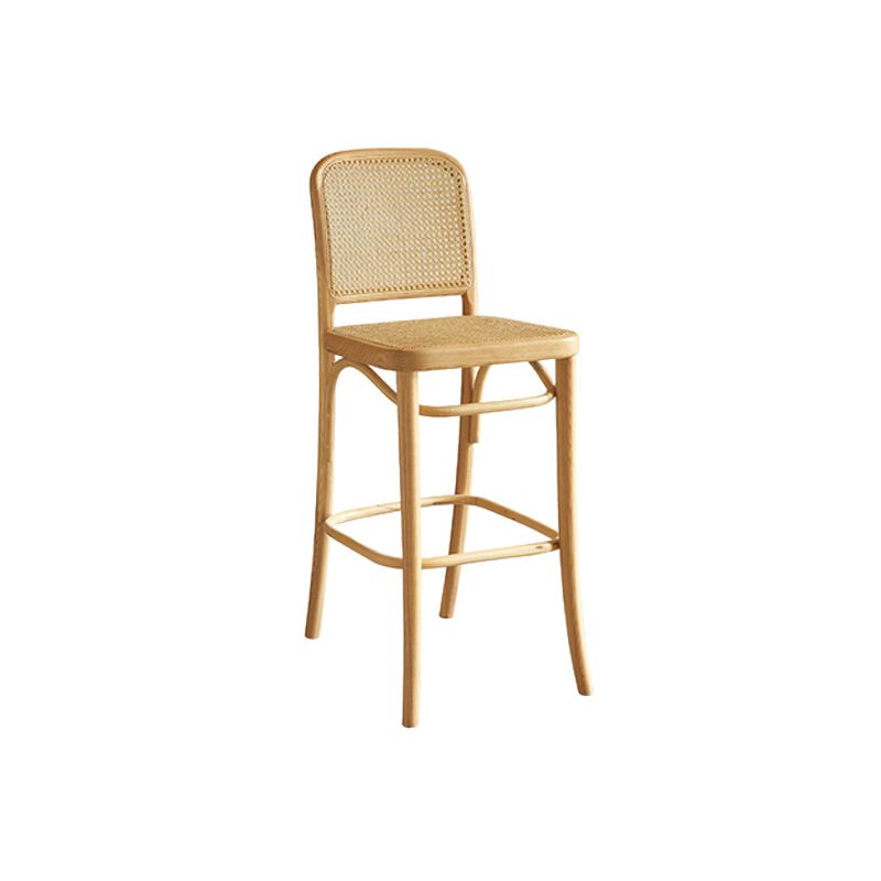Contemporary Armless Rattan Bar Stool with Ash Solid Wood Base