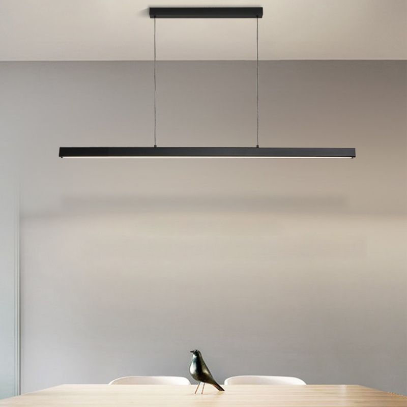 1 - Light Linear Kitchen Island Fixture Minimalist Aluminum Pendant Ceiling in Black