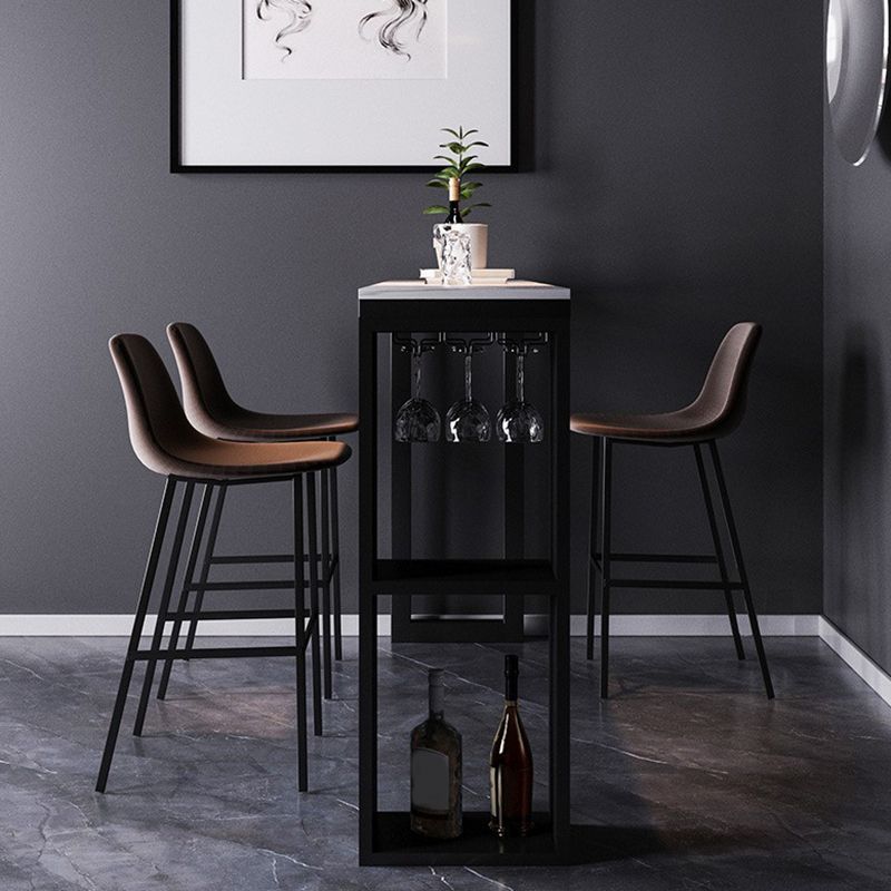 Industrial Sintered Stone Bistro Bar Table Rectangle Metal Base Bar Table with Storage