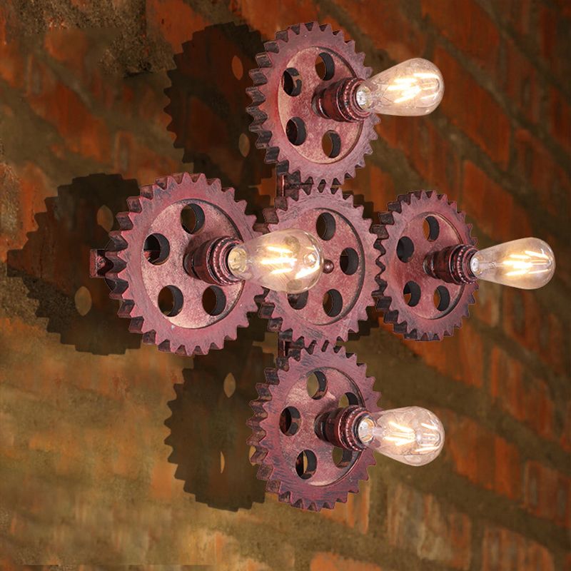 4 Lichter Zahnrad Wandbeleuchtung antike stilvolle dunkle rostelötzliche Lampenlampe für das Restaurant