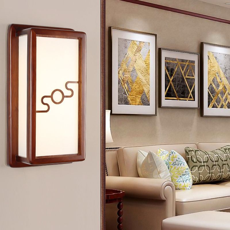 Minimalist Geometric Wall Sconce Walnut Wood Finish Hallway Flush Mount Light