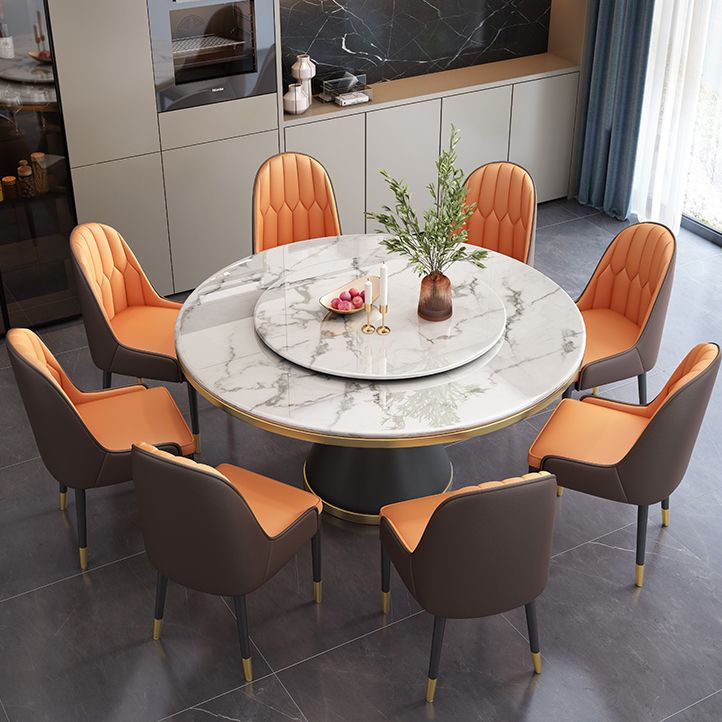 Round Modern Style Sintered Stone Dining Table Furniture with Metallic Base