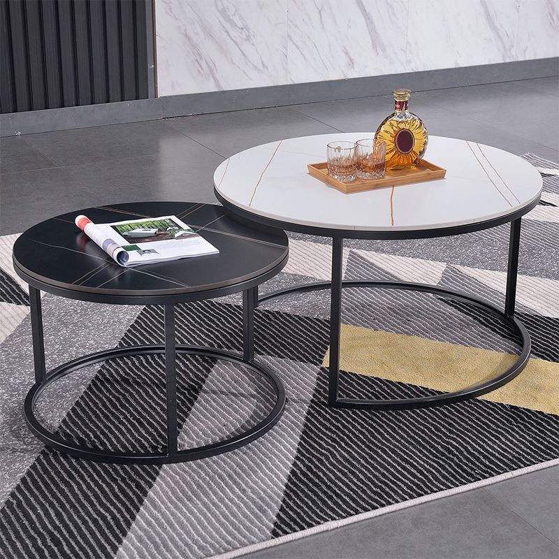 Modern Round Nesting Coffee Table with Steel Frame Base in Black